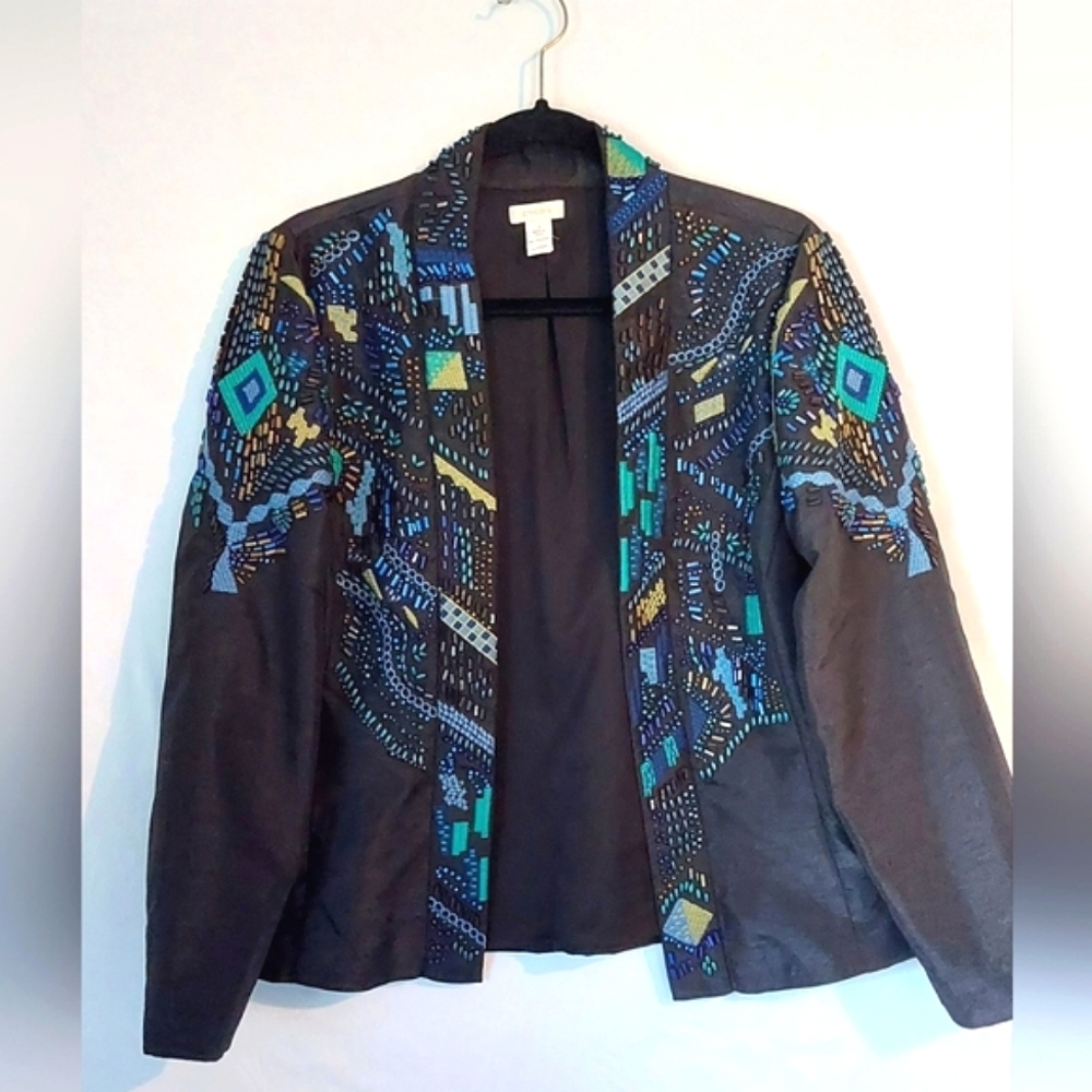 Size 1 ( Size 8) Chicos Beaded and Embroidered Black Jacekt